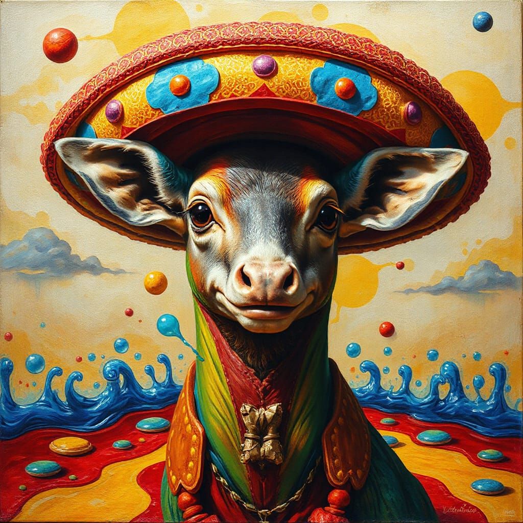 Animal in Sombrero: Surreal Abstract Art