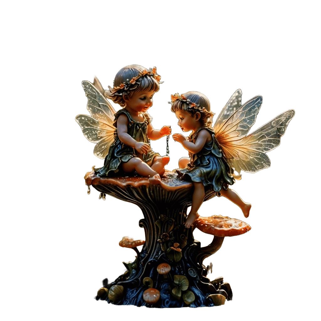 Macro Photo of Baby Fairies Dancing on Mushroom