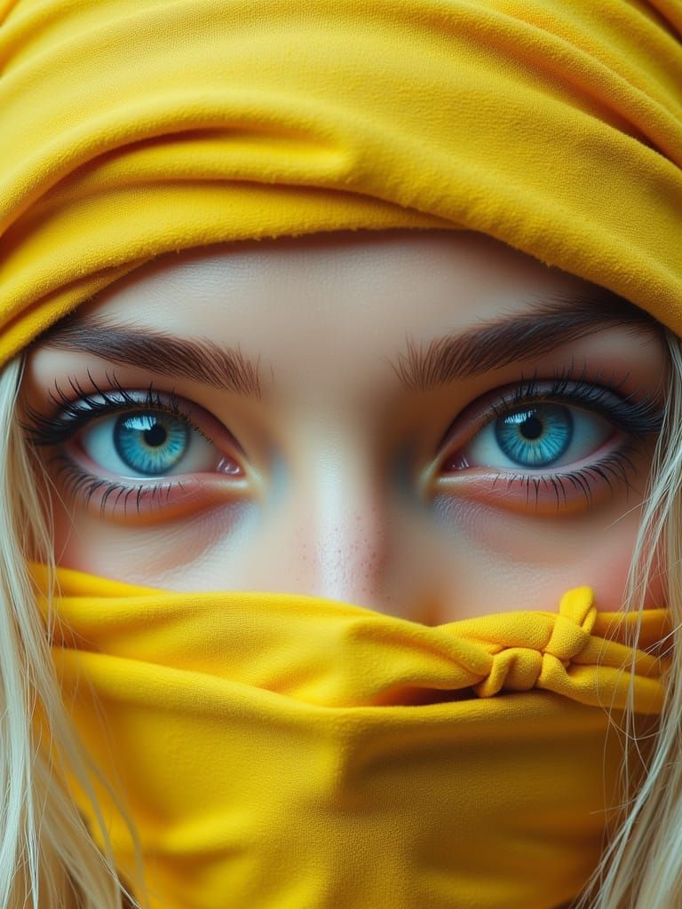 Surreal Close-Up Of Blue Eyes With Yellow Hijab