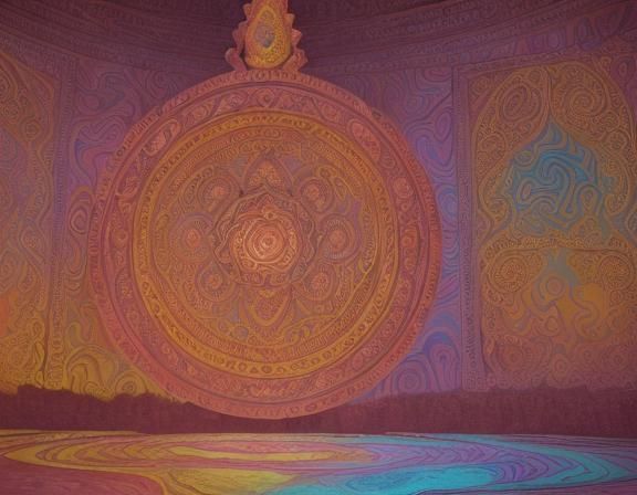 Psychedelic Lakeside Castle in Fractal Paisley Style