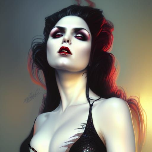 Glitter Vampire Seductress Portrait in Digital Art Style