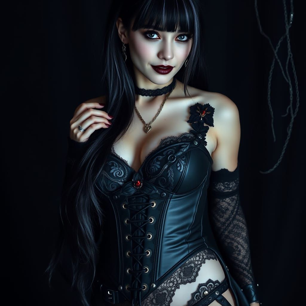 Gothic Goddess with Raven Hair and Amethyst Eyes