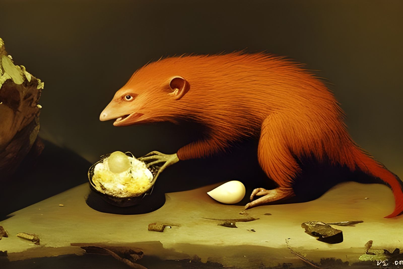 Mongoose Devouring Fried Eggs: A Dark Fantasy Masterpiece
