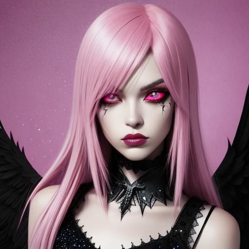 Stunning glittering evil emo angel realistic pink eyes 
Pink...