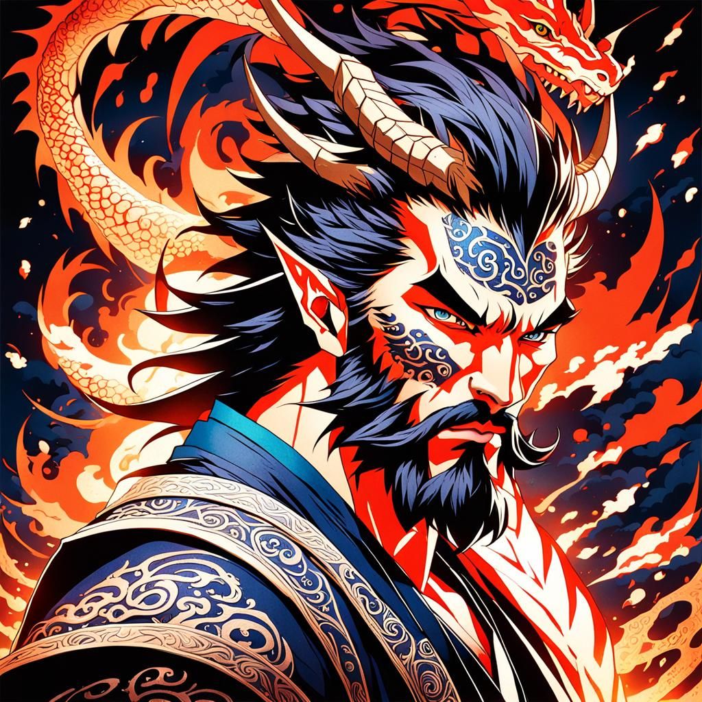 Man's Dragon Transformation in Anime Style