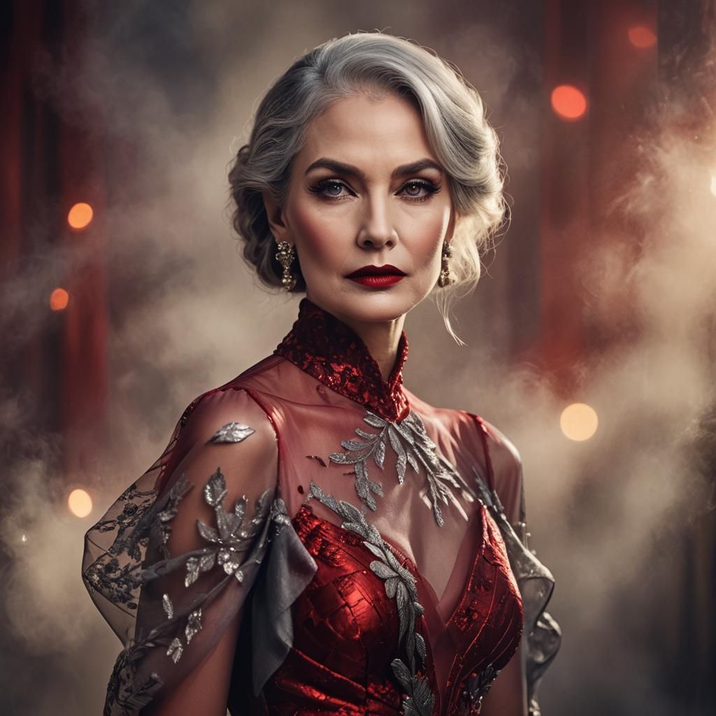 Elegant Woman in Red Gown: Vogue Editorial Portrait