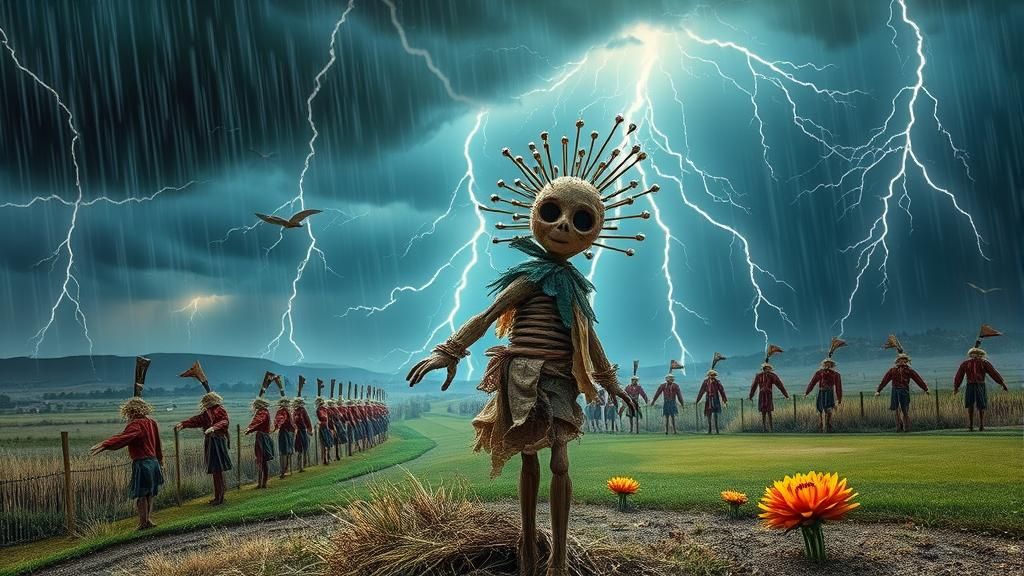 Voodoo Doll Stands Defiantly in Lightning Storm
