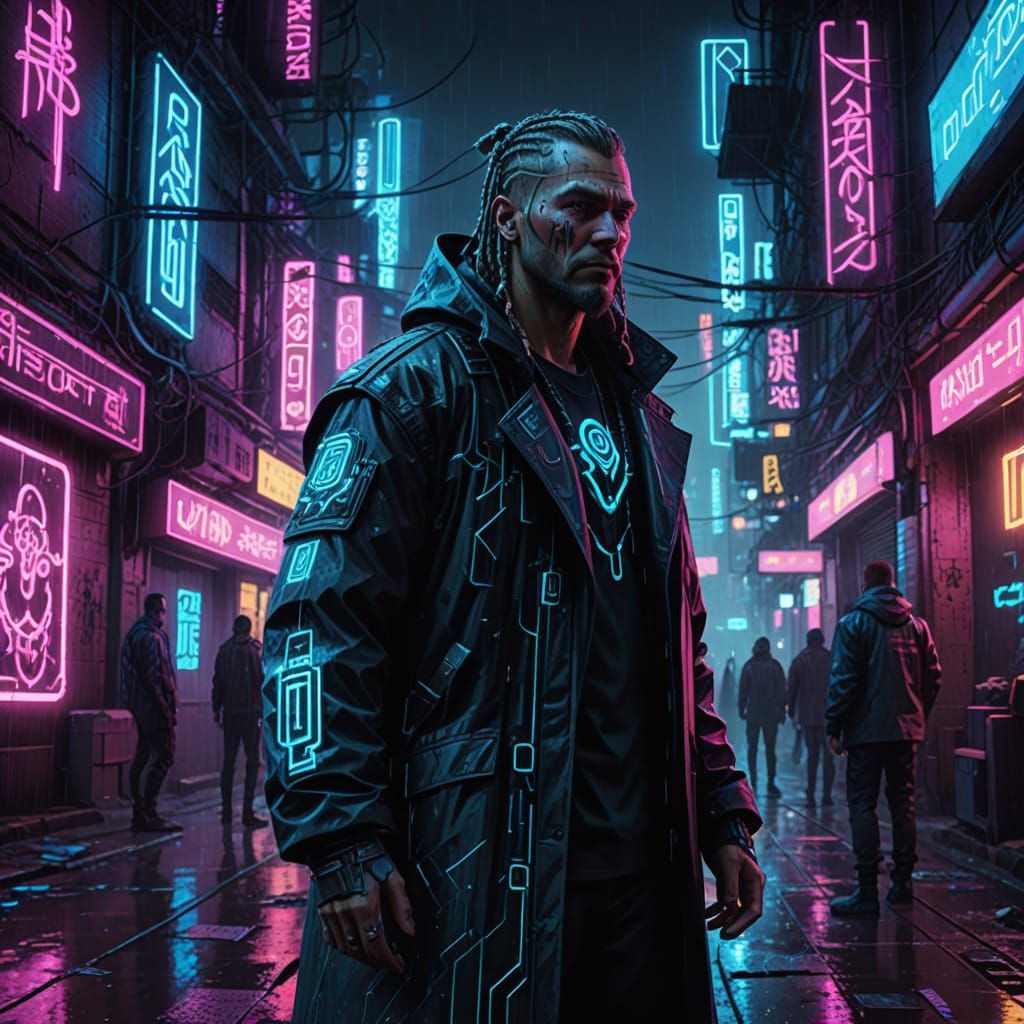 Cyberpunk Slavic Shaman with Digital Magic