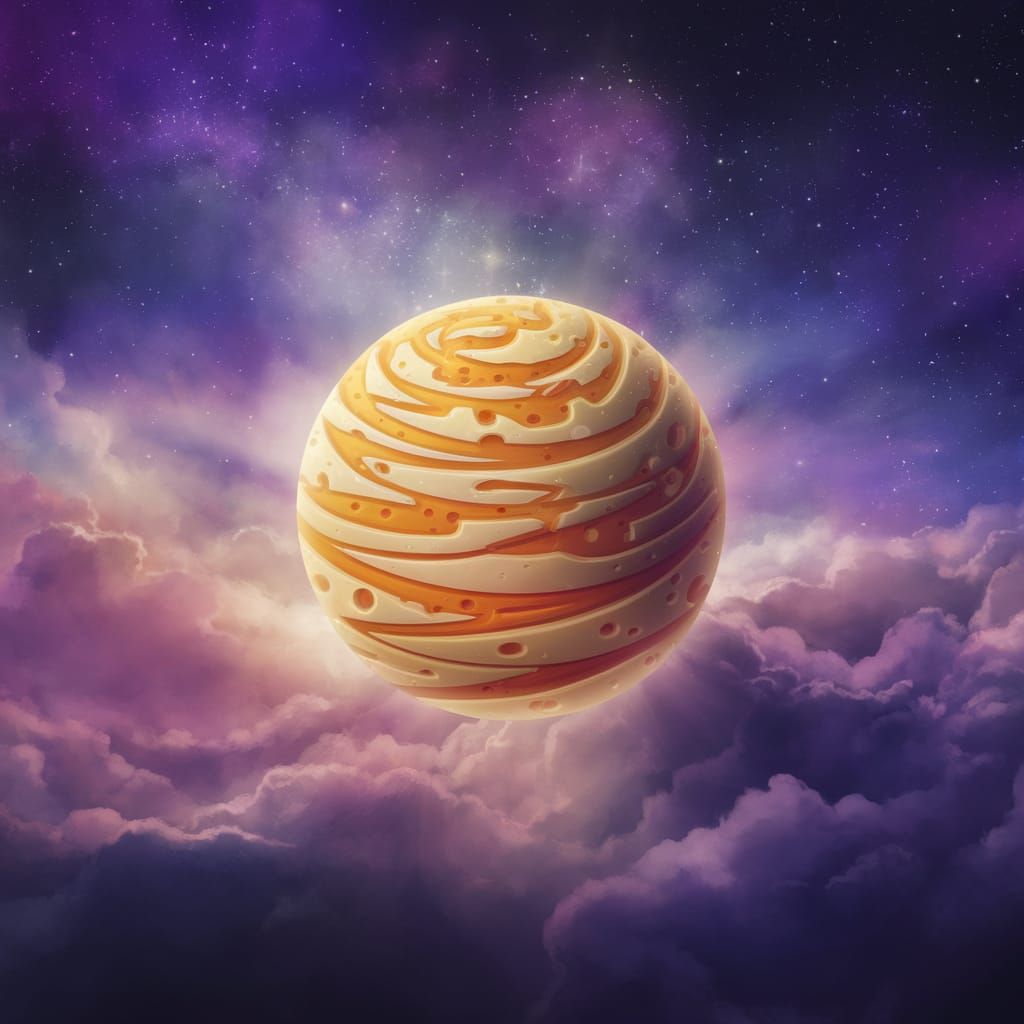 Surreal Vibrant Cheese Planet in Swirling Nebulae