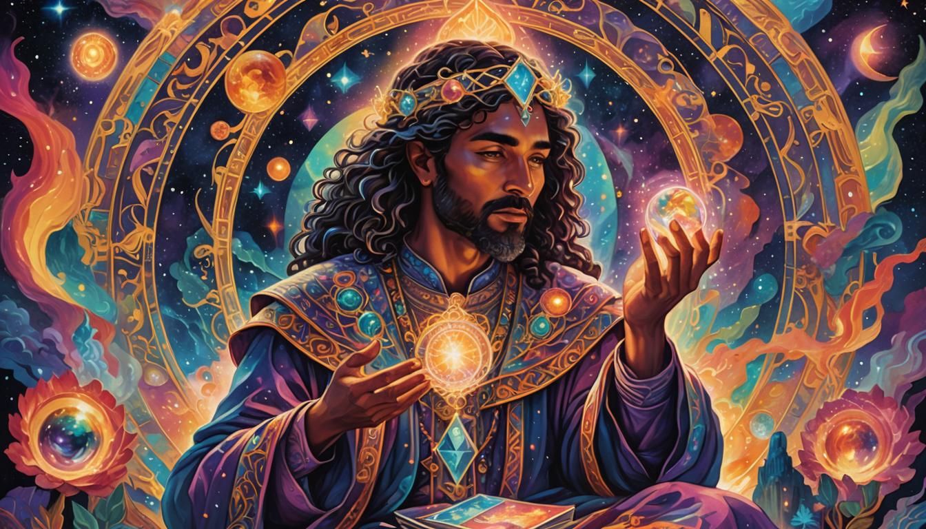 Mystical Being with Tarot Card in Astral Realm