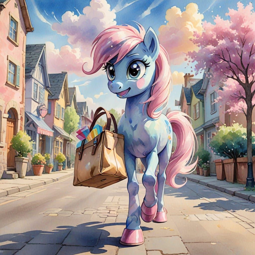 Whimsical Watercolor of Derpy Hooves on a Spring Day in Eque...