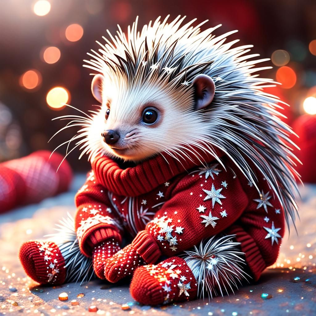 Cute Baby Porcupine in Red Jumper