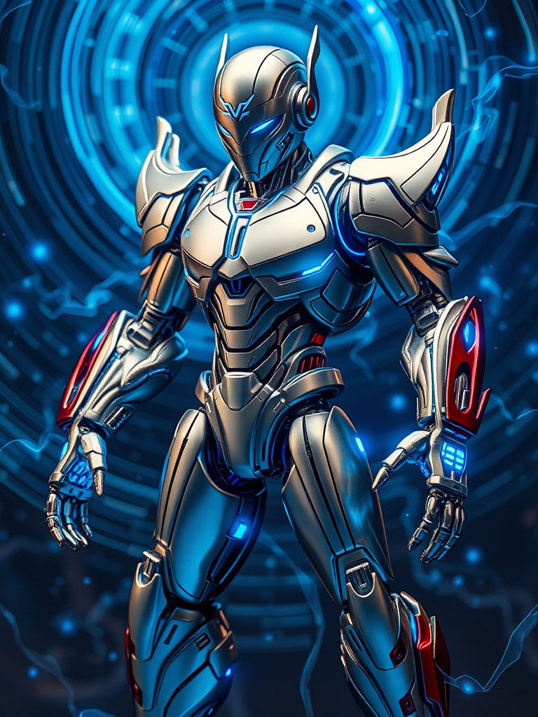 Futuristic Robot Action Figure with Holographic Energy