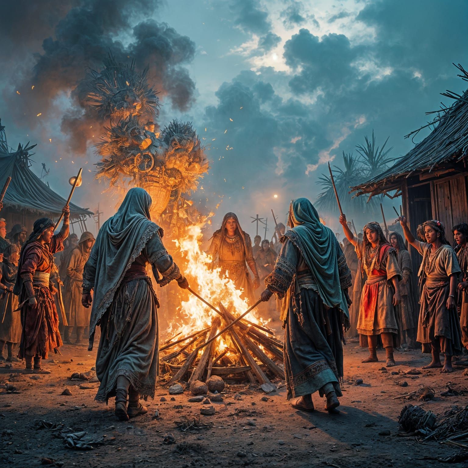 Offering Parade Villagers Drag Effigies to Pyre