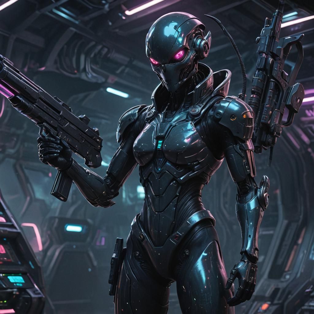 Alien Space Pirate on Spaceship in Anime Style