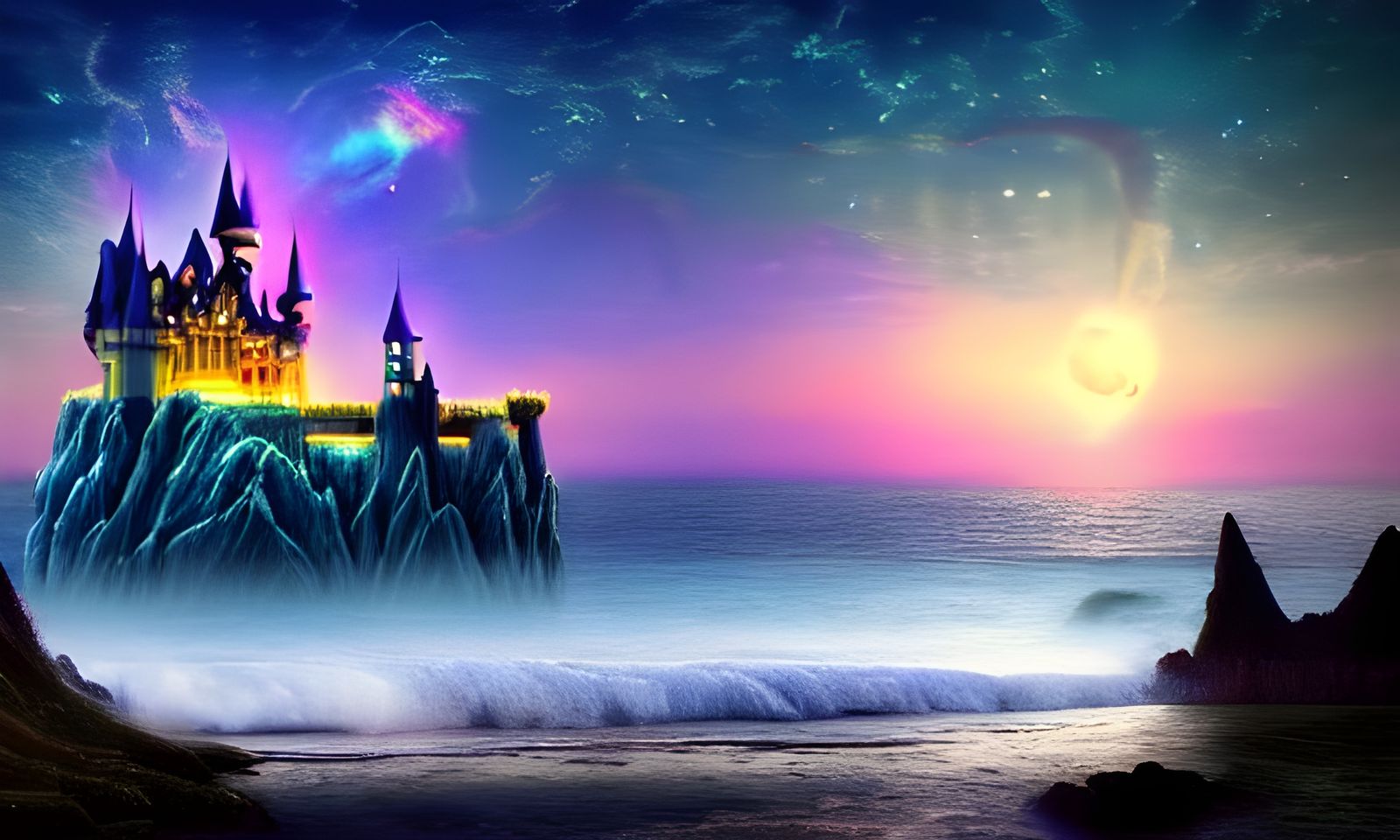 Twilight Fantasy Castle by the Coast
