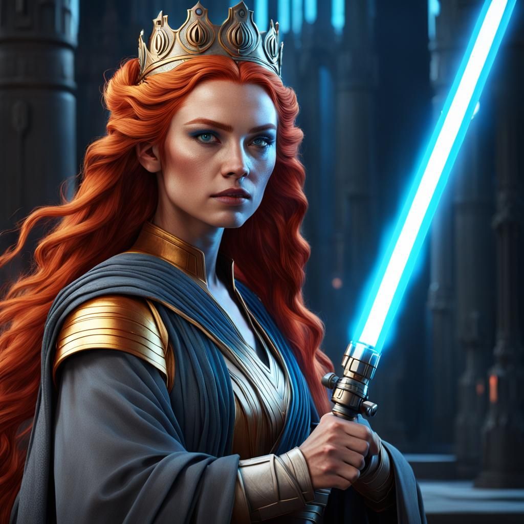 Jedi Queen Allana Solo with Lightsaber, Fantasy Art