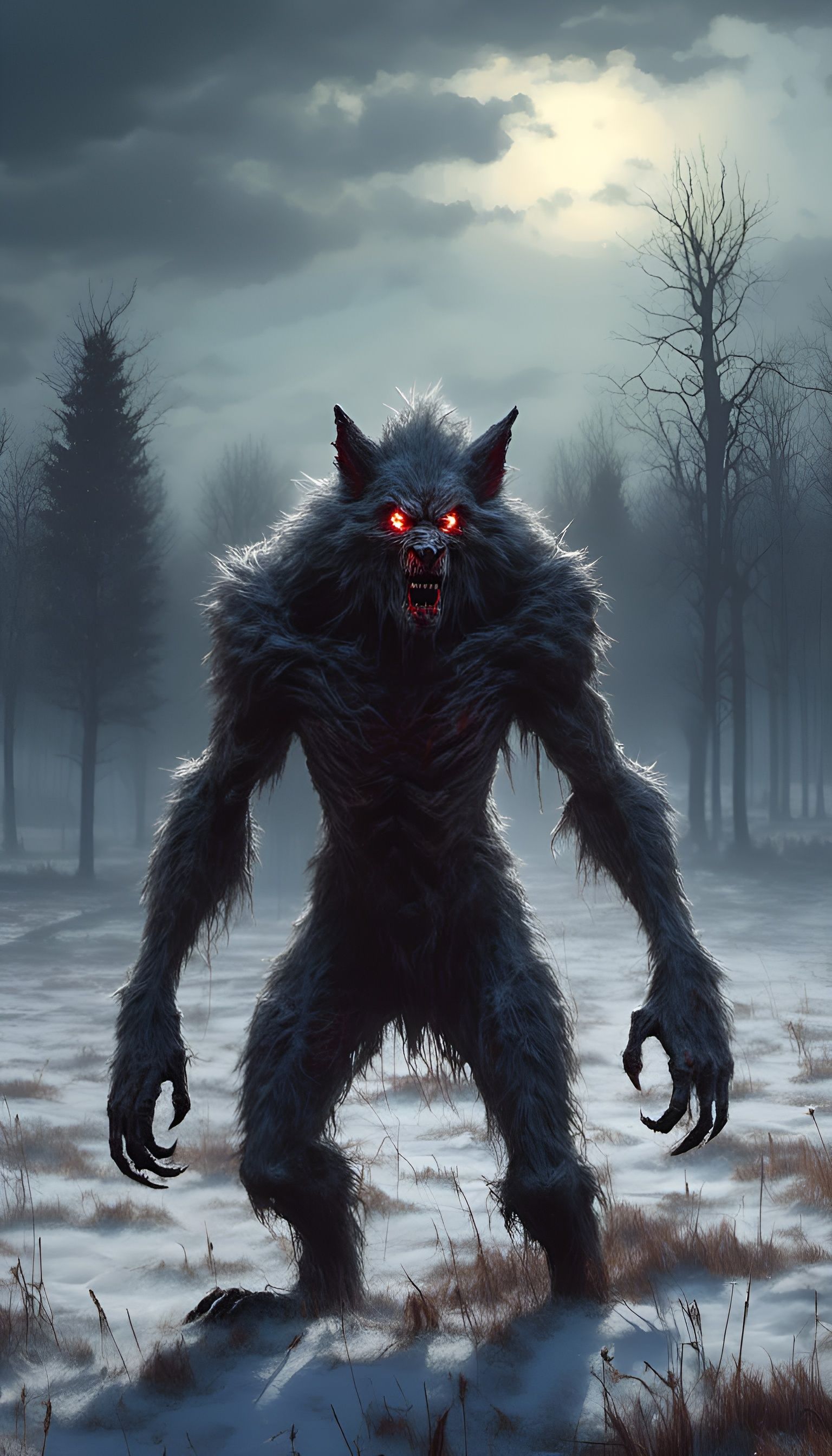 Eerie Werewolf in Snowy Field Oil Painting