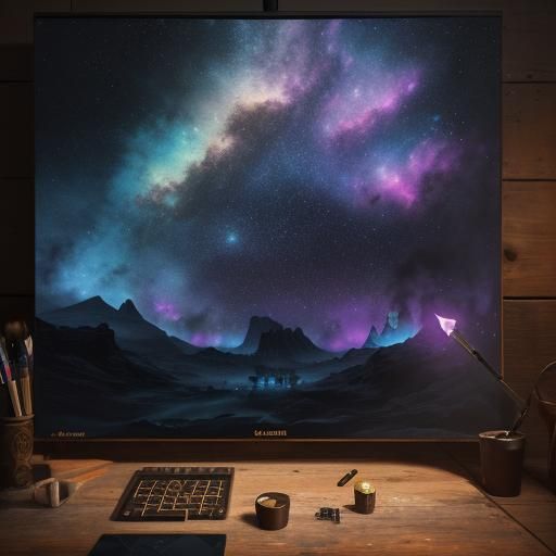 Nebula Paint Bucket on Workbench, Fantasy Concept Art