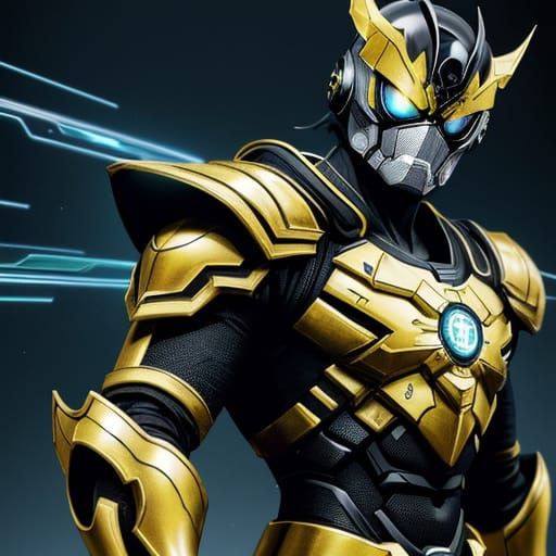 Kamen Rider in Black and Gold Armor with Plasma Pistol