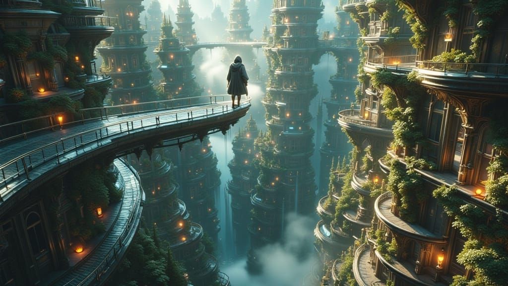 Surreal Cityscape with Impossible Architecture in Cinematic ...