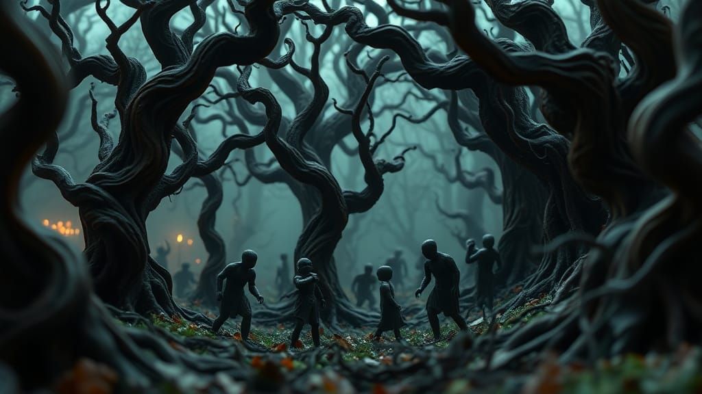 Enchanted Forest with Clay Figures: Animated Painting