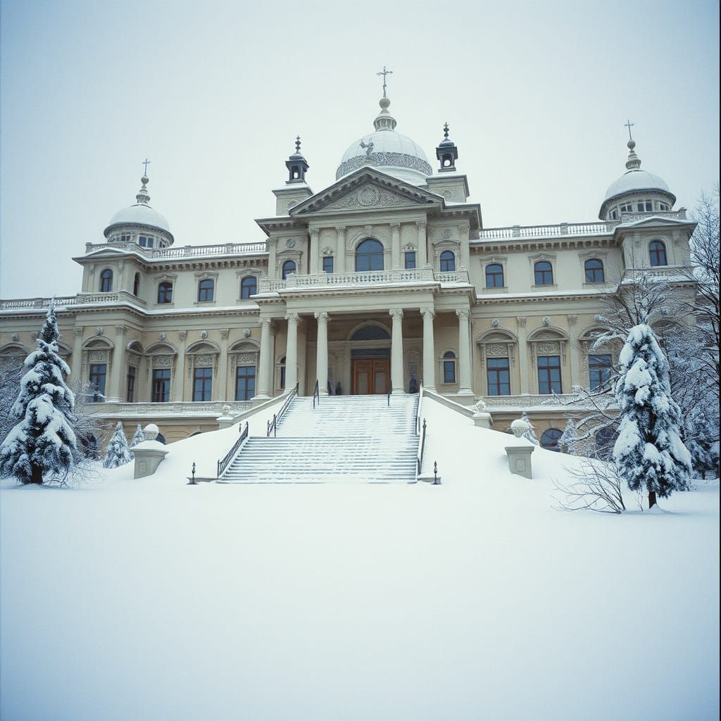 Abandoned Winter Palace in Snow, Cinematic Film Still