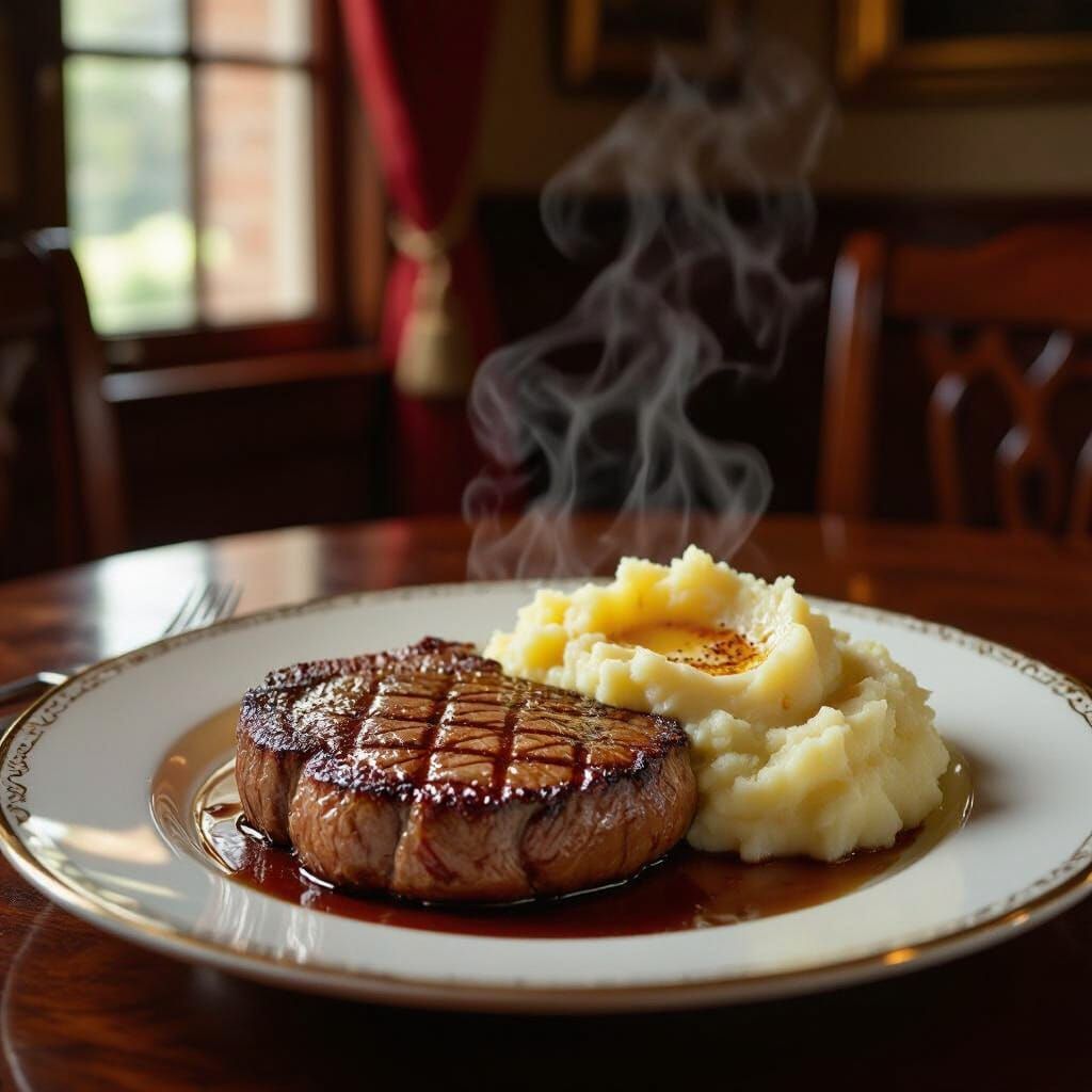Grilled Steak and Potatoes in Cinematic Lighting