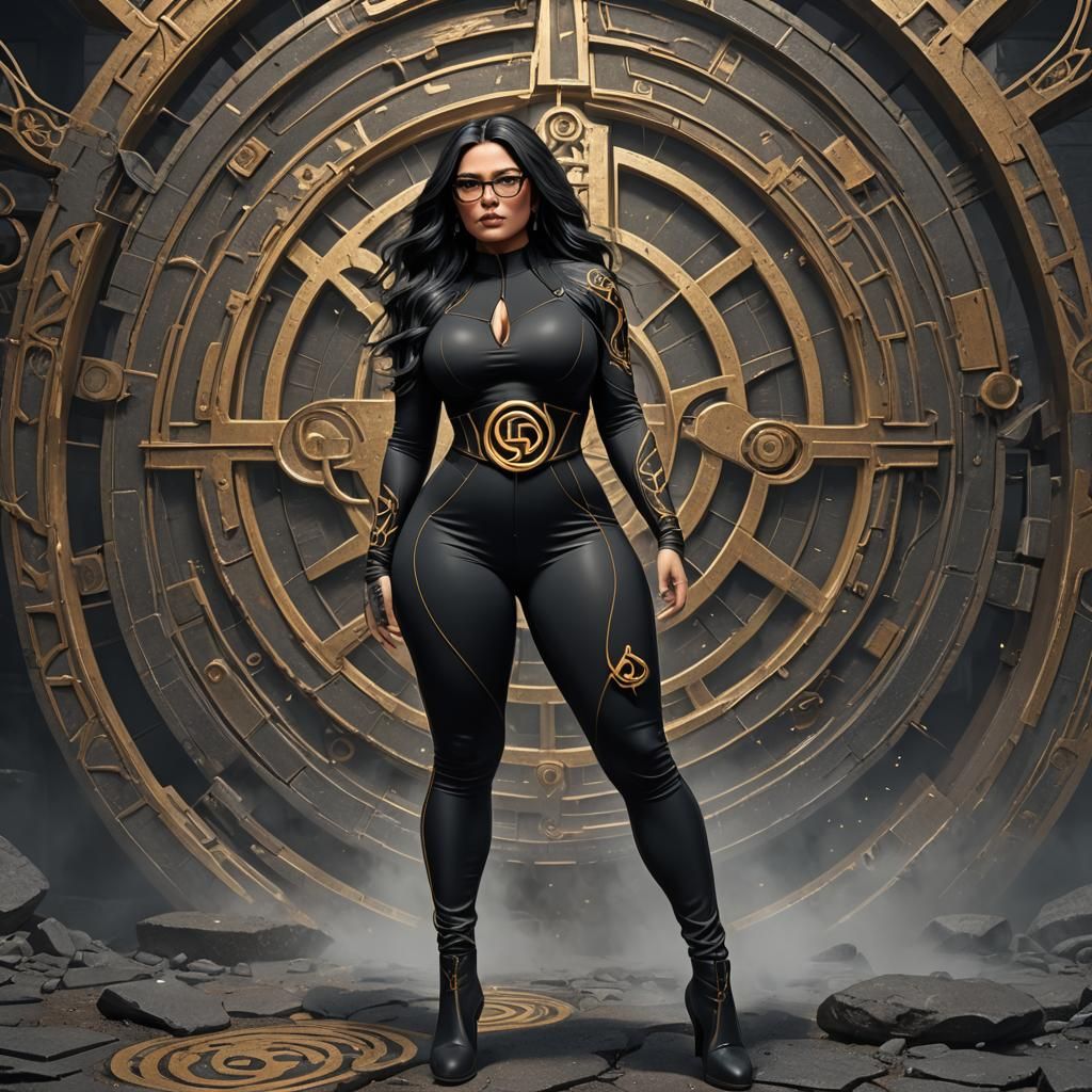 Woman in Black Jumpsuit with Pistol, Detailed Digital Art