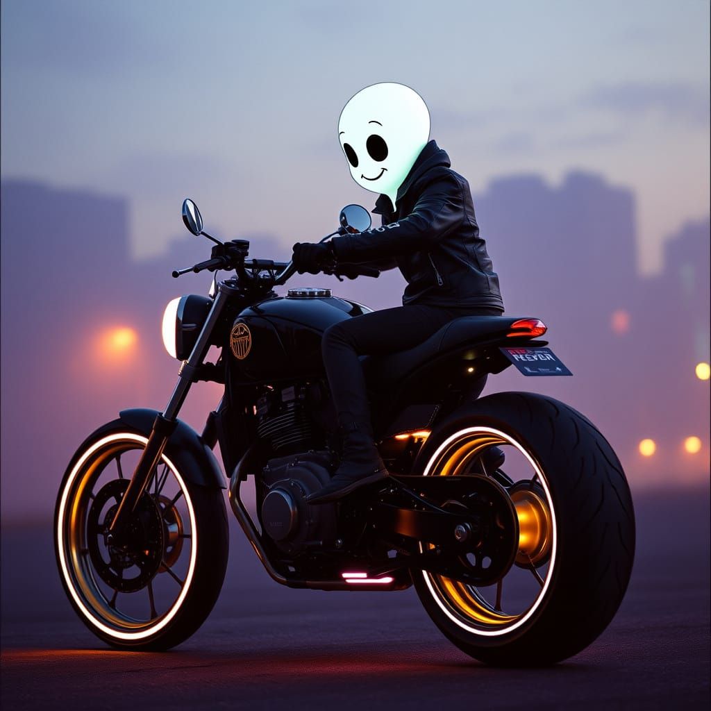 Casper the friendly ghost riding glow in the dark motorcycle