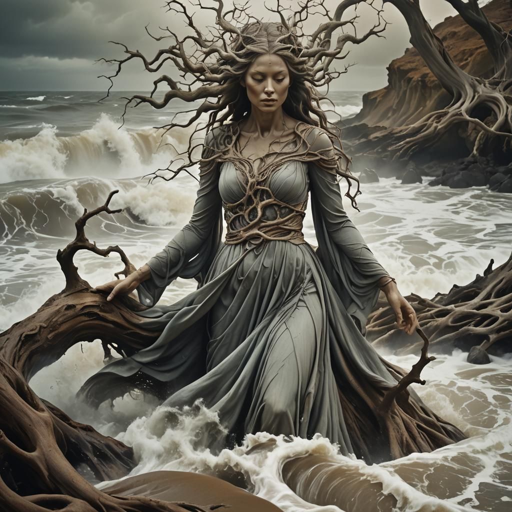 Surreal Goddess Dana in Dreamlike Landscape