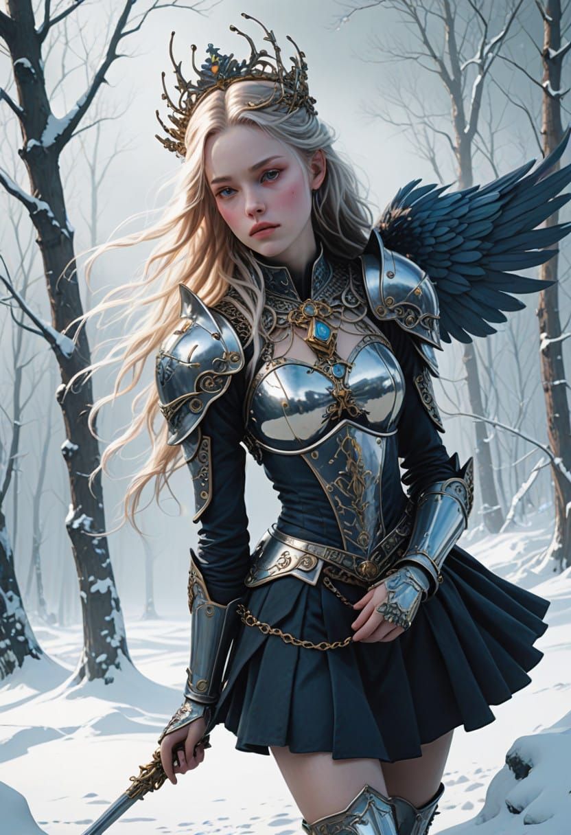 Ethereal Princess in Ornate Armor Embodies Feminine Bravery...