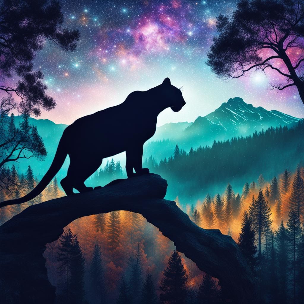 Mountain Lion Double Exposure Astral Illustration