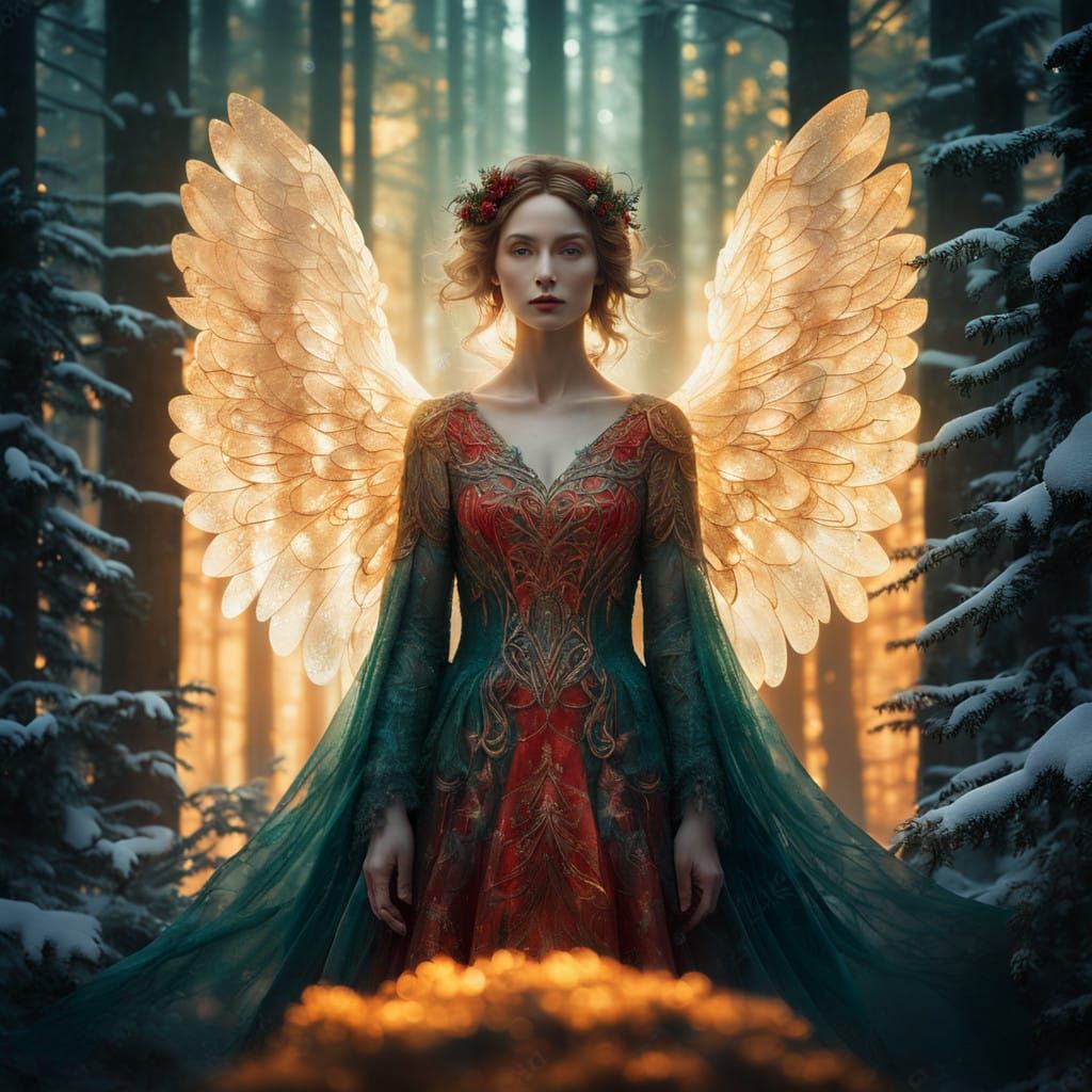 Serenely Majestic Angel in Winter Wonderland