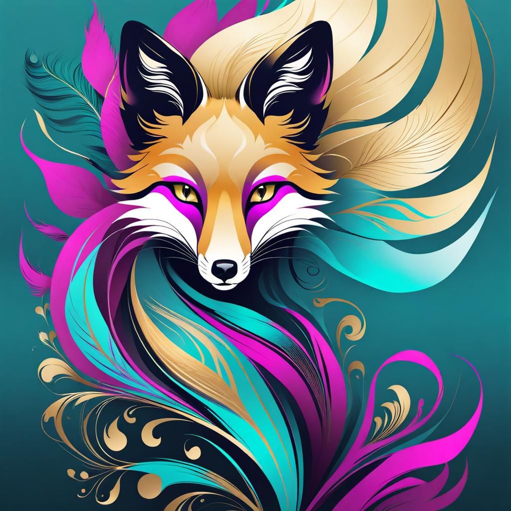Abstract Fox Peacock Hybrid Digital Illustration