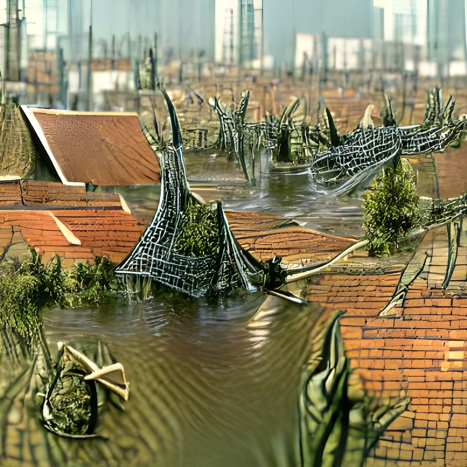 Hyperdetailed Swamp Cityscape with Gothic Architecture