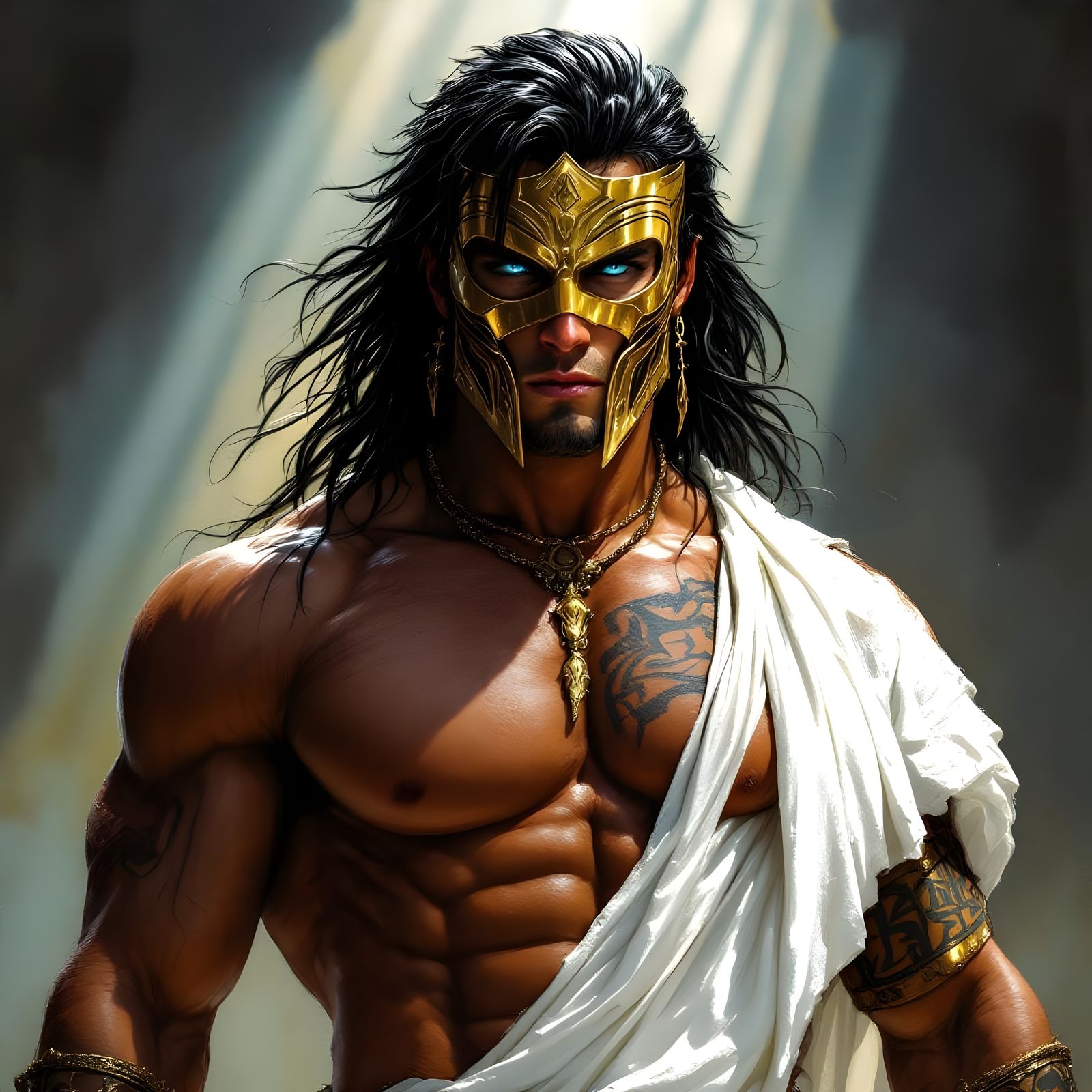 Golden Masked Warrior in Harsh Sunlight