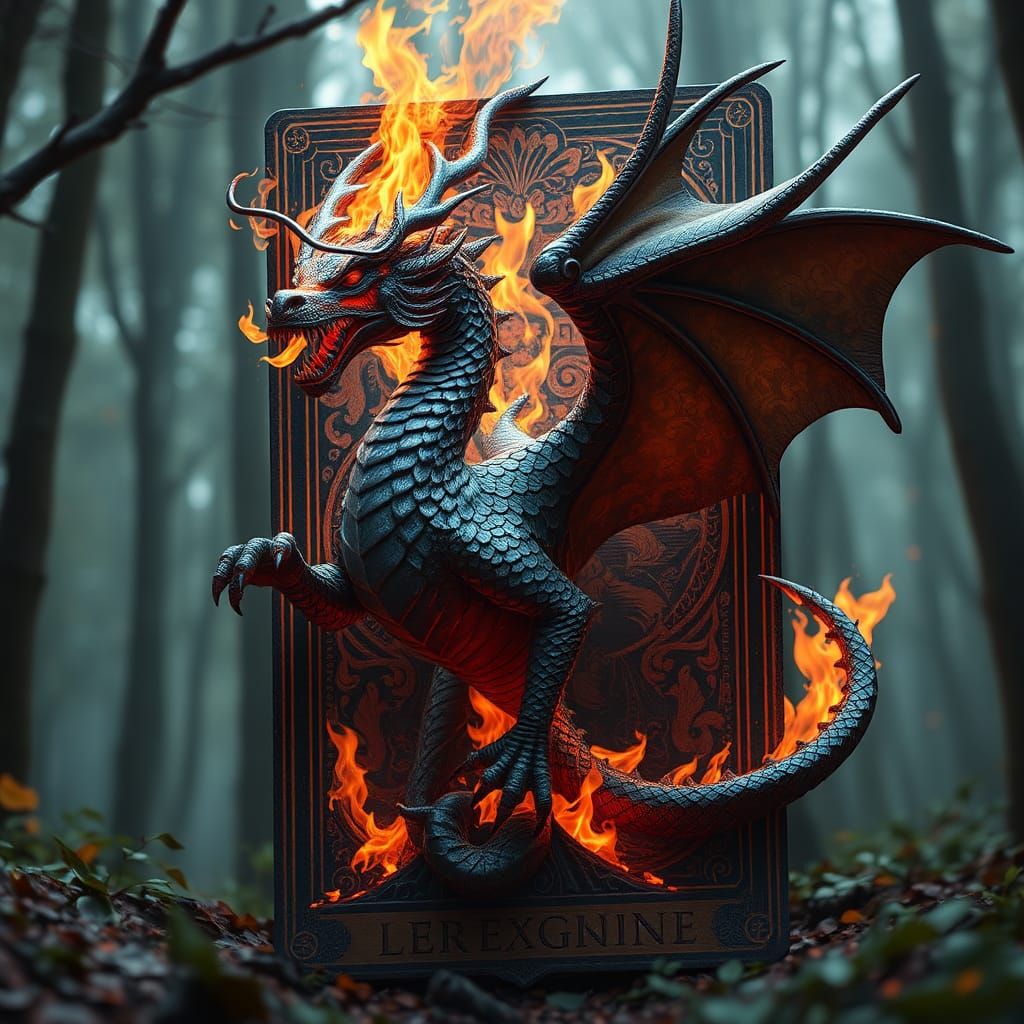 Dragon Emerges From Tarot Card in Flames