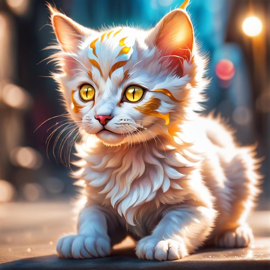 Magical Cat-Puppy with Golden Eyes