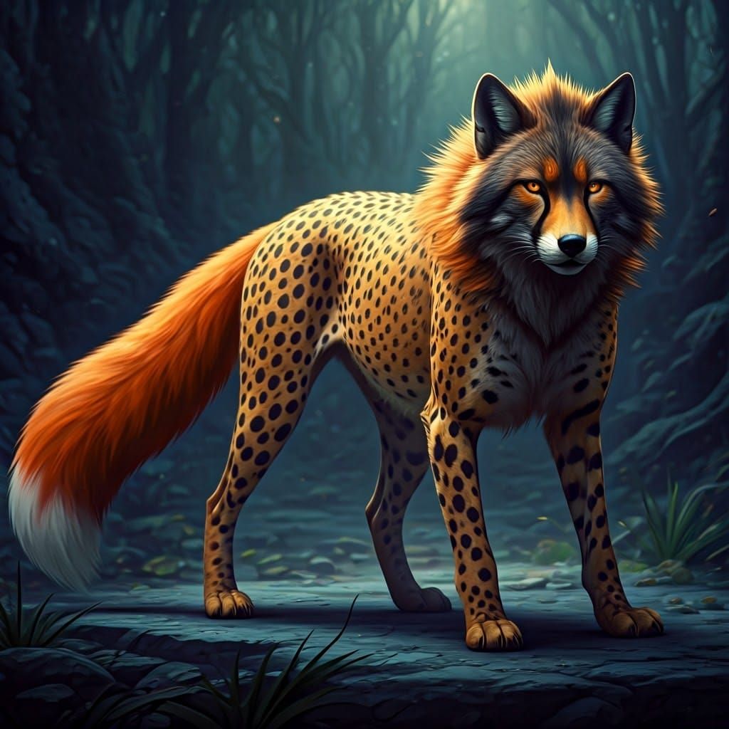 Hybrid Creature: Cheetah, Fox, and Wolf in Matte Painting