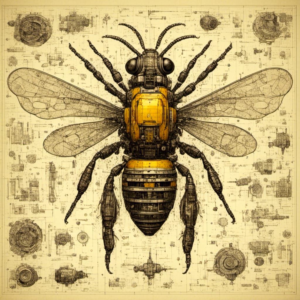 Detailed Blueprint of a Robotic Bee
