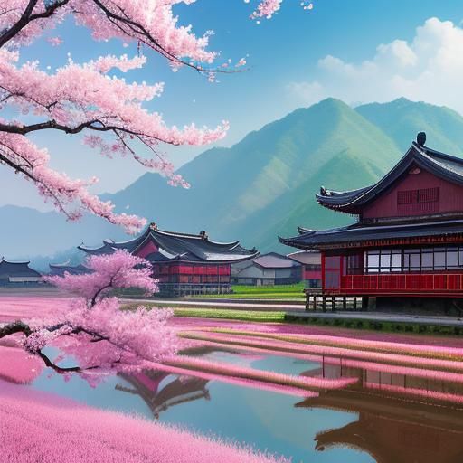 Chinese Rice Fields and Blossoms in Classical Style
