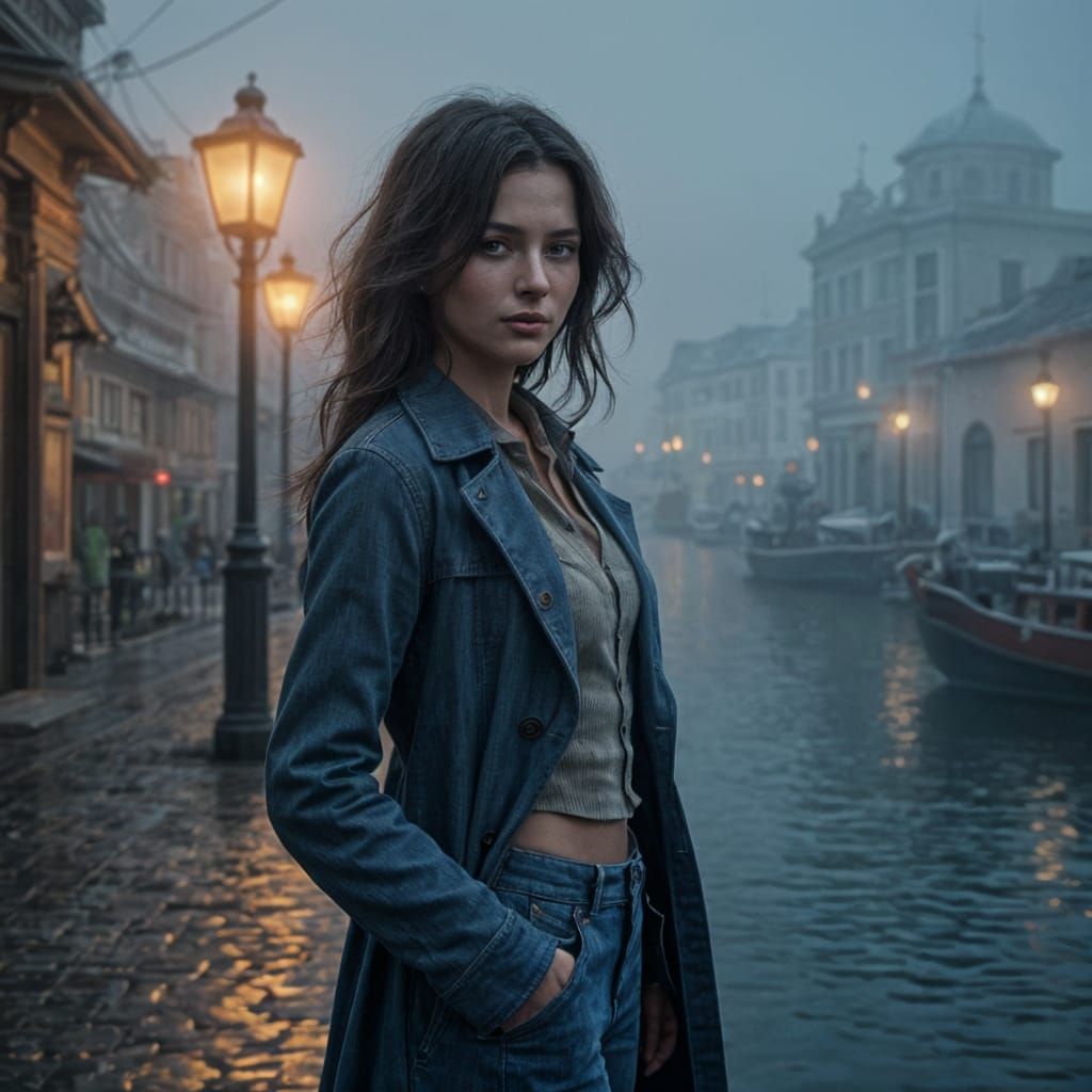 Elegant Spy Under Twilight Harbor