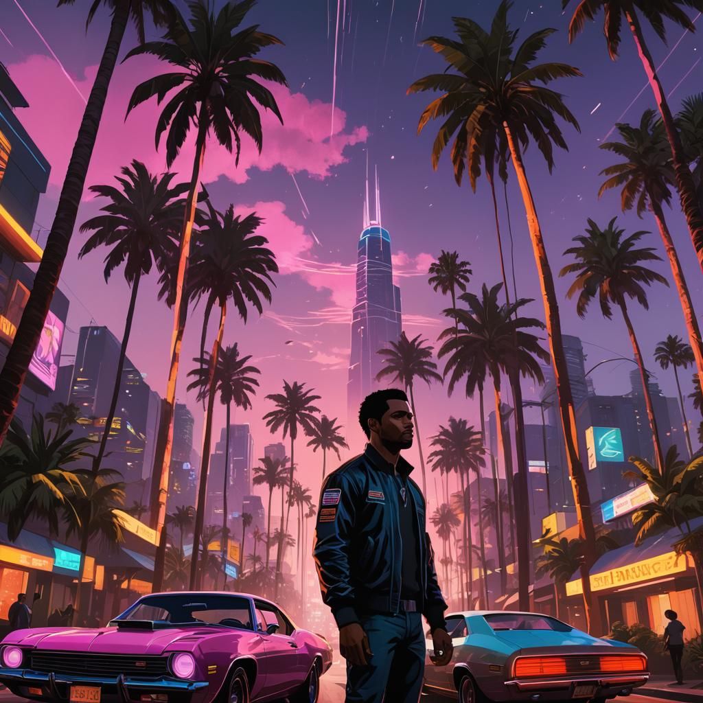 Franklin in a Neon San Andreas: Concept Art