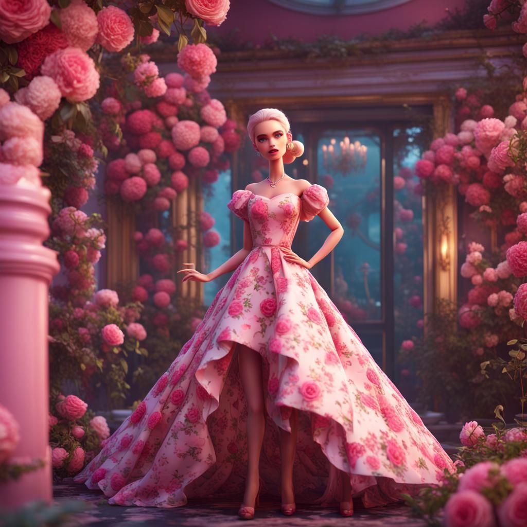 Girly Boy as Barbie in Floral Dress: Fantasy Art