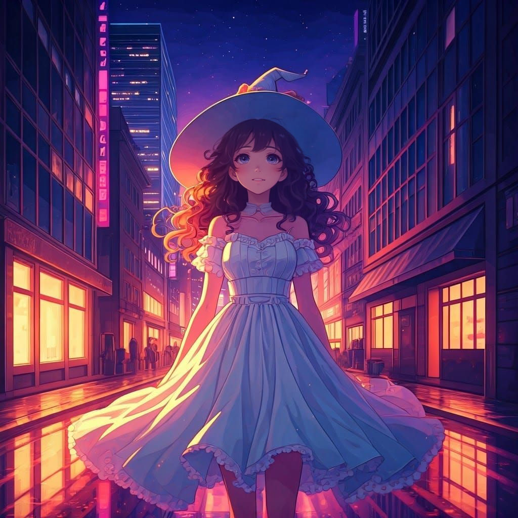Urban Witch in Summer Anime Style