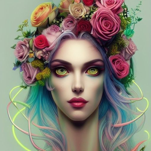 Decadent Androgynous God Portrait in Neon Colors