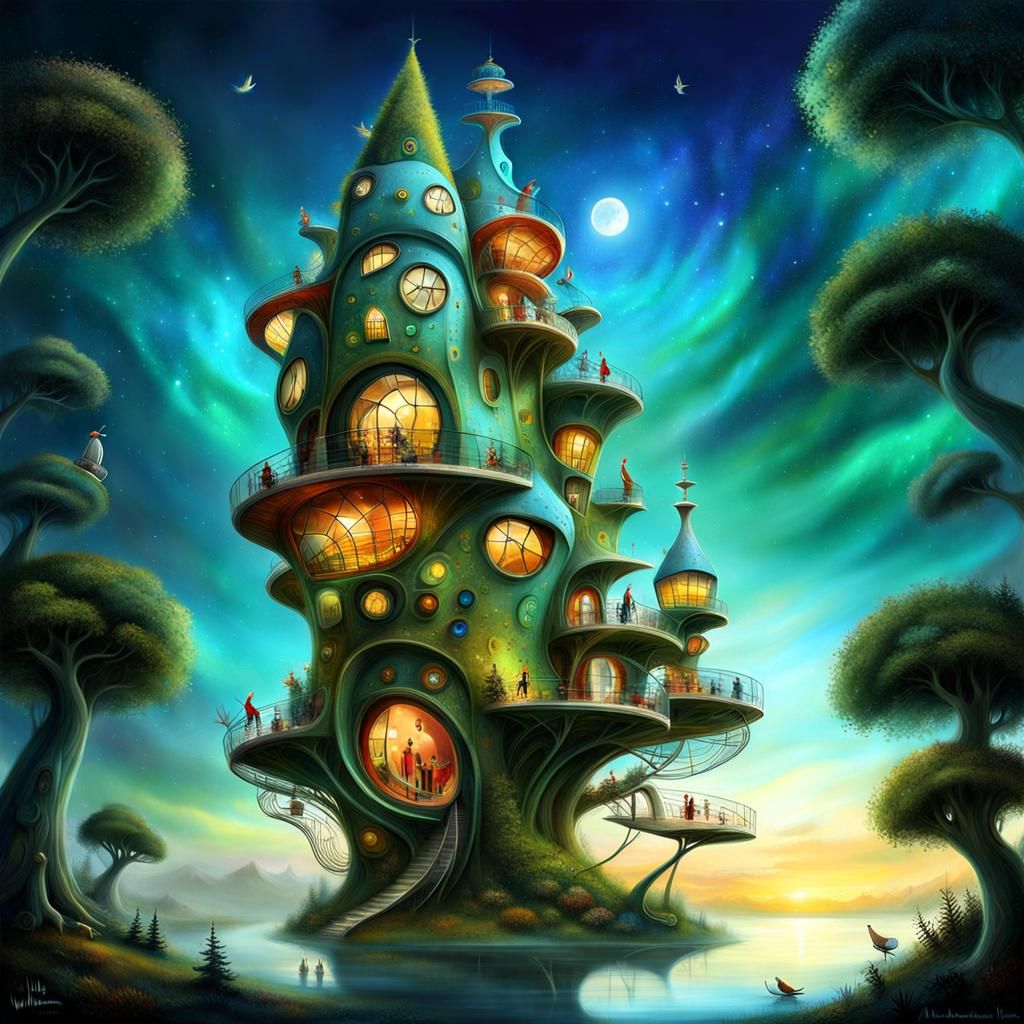 Biomimicry Architecture in Whimsilandia, Digital Art