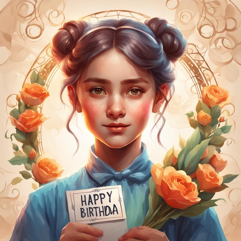 Elegant Birthday Card Portrait in Art Nouveau Style