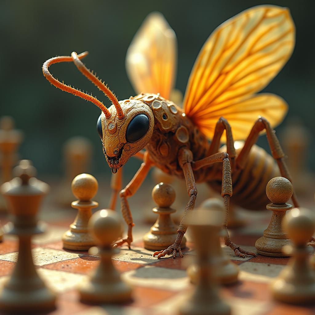 Regal Queen Ant Contemplates Chess Move